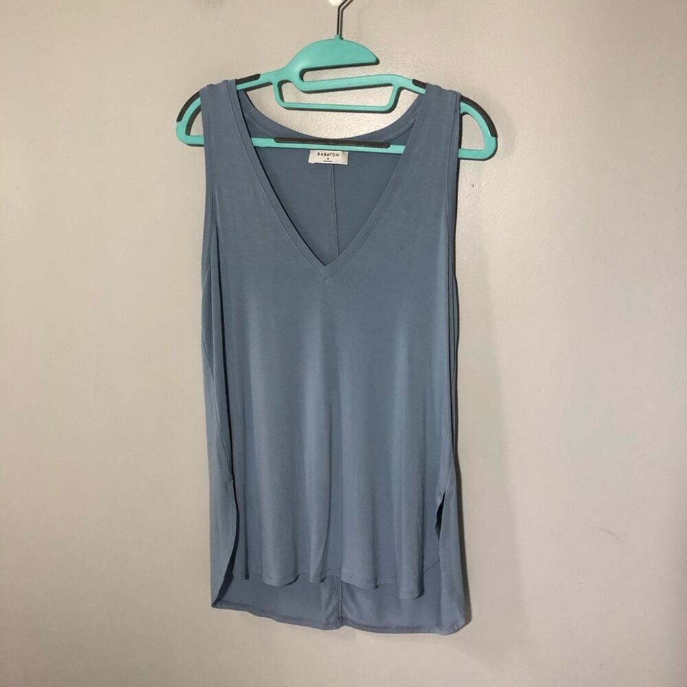 Babaton womens M sky blue v neck tank top rayon blend casual side slits flowy